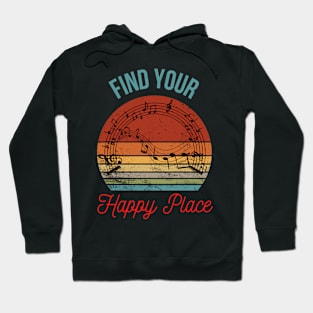 Musical Harmony: Silhouette of Musical Notes Against a Retro Sunset Hoodie